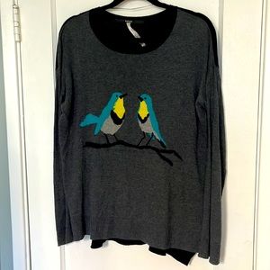 Kenzie long sleeve  lightweight sweater black/charcoal with bird motif